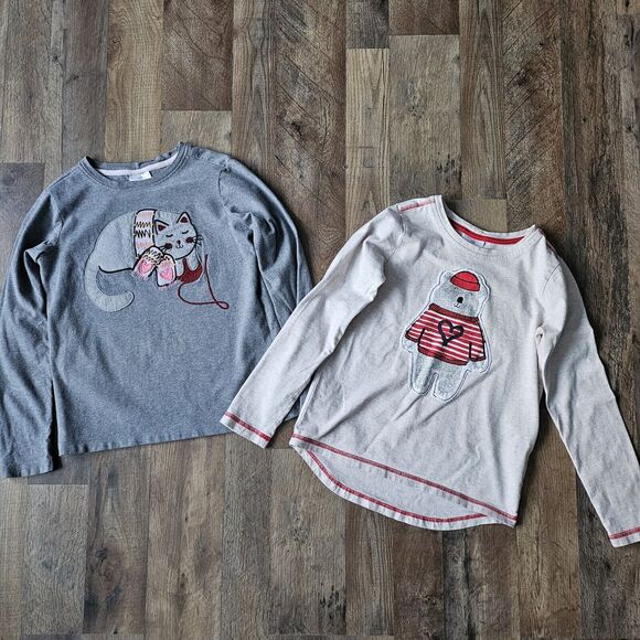 HANNA ANDERSSON Long Sleeved Applique Embellish Top Lot Sz 140 9-10 Cat & Bear - Picture 1 of 9